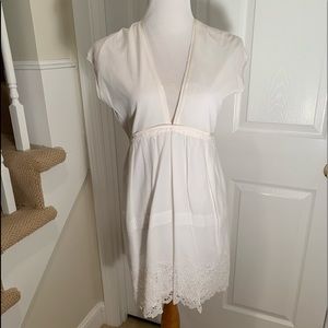 NWOT, white cotton & lace dress, deep v- neck.